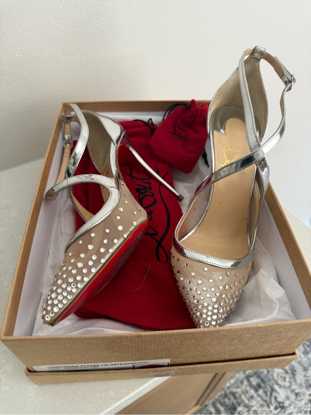 Christian Louboutin Twistissima Strass Pump 100 Silver Size 37.5 wedding